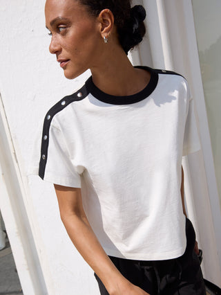 Ada Button Tee - Porcelain Colour Block