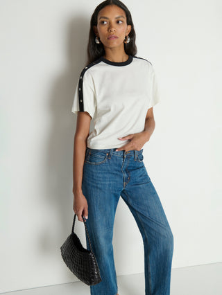 Ada Button Tee - Porcelain Colour Block