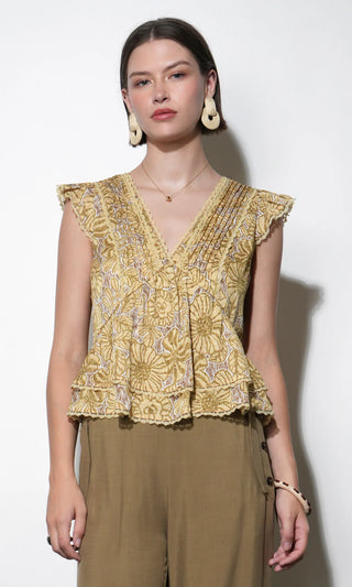 Aurora Pintuck Flutter Sleeve Top