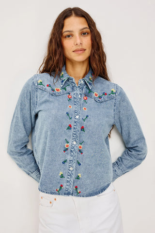 Bari in Faded Indigo Floral Embroidery