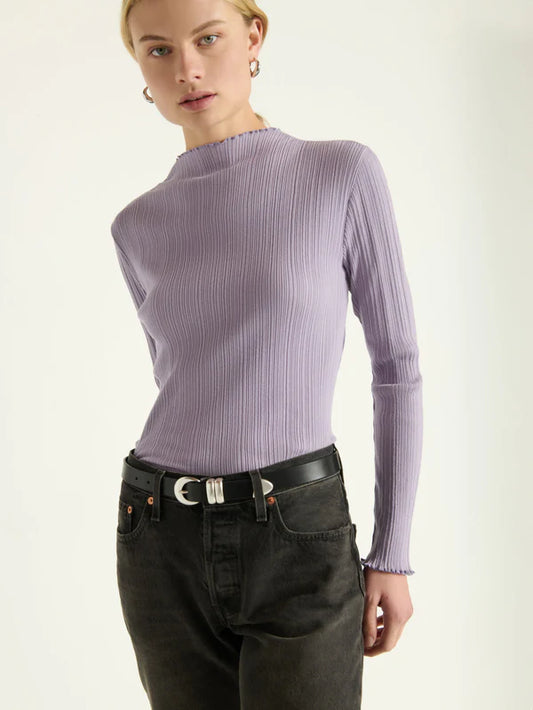 Brenna Mock Neck Top in Lavender Gray