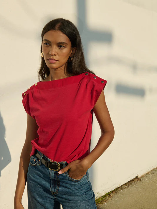 Brooks Boatneck Top in Rio Red