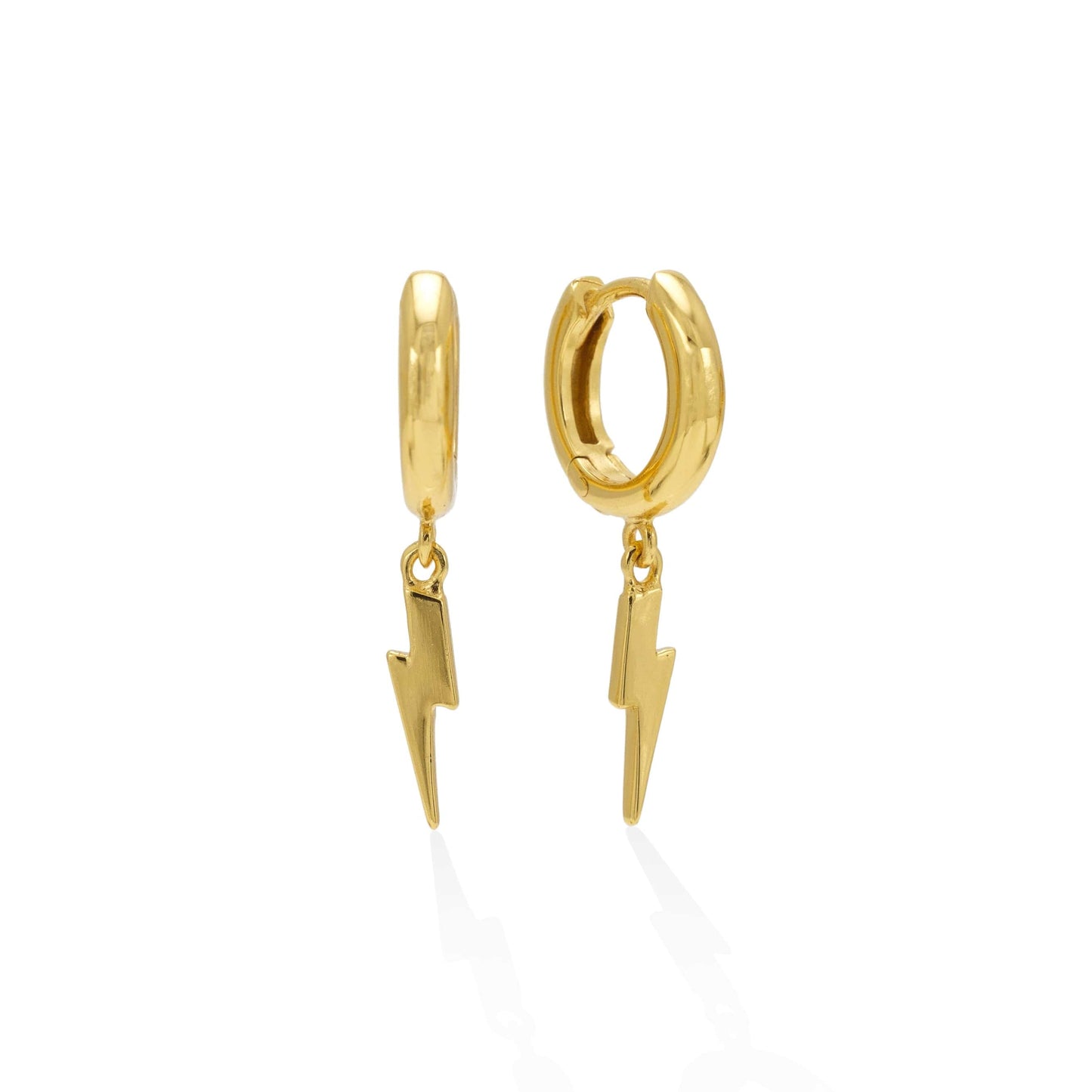 Demi-Fine Bolt Charm Huggie Drop Hoop Earrings - Gold