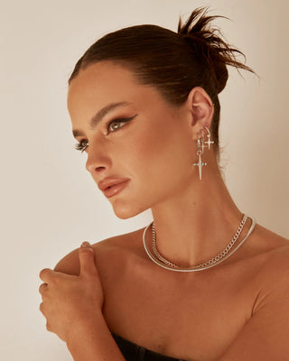 Cross Hoops - Silver