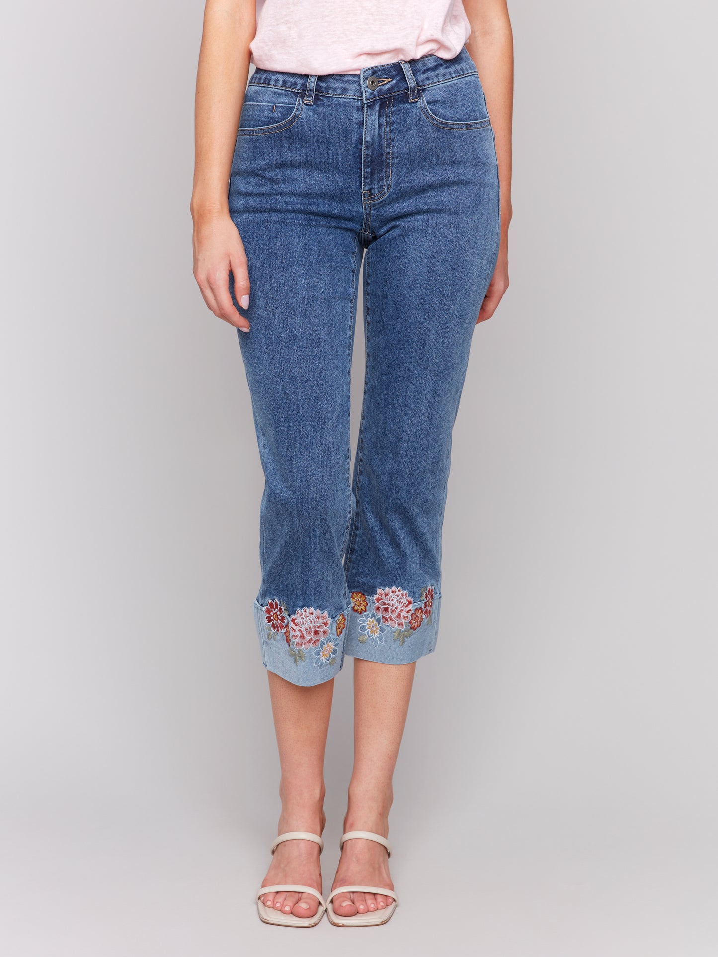 Embroidered Roll Up Cuff Pant