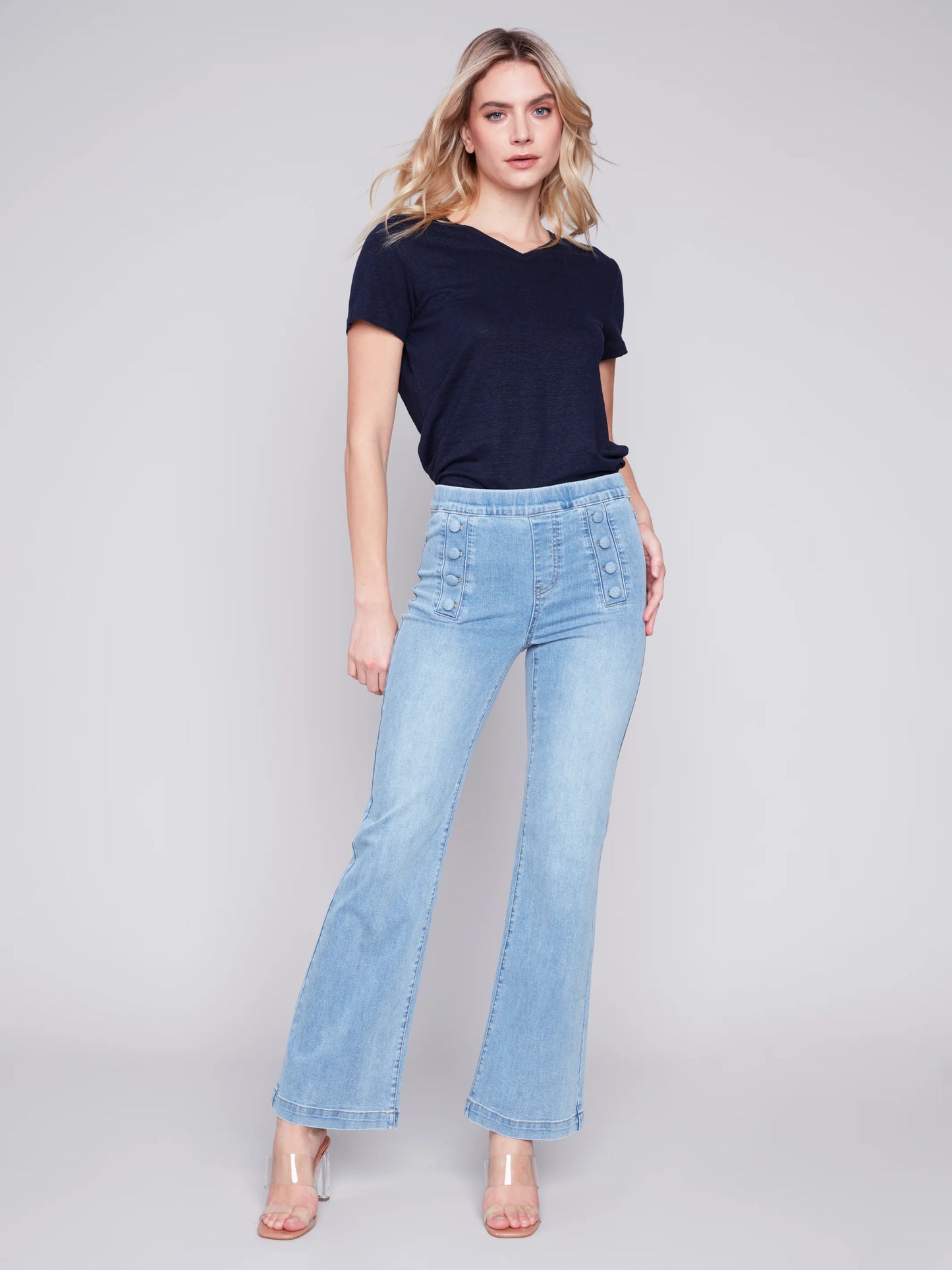 Wide Leg Pant With Front Button Plackets