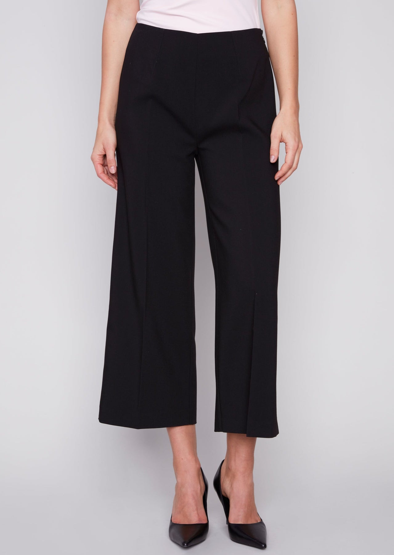 Pants With Size zipper and Wide Leg - Black