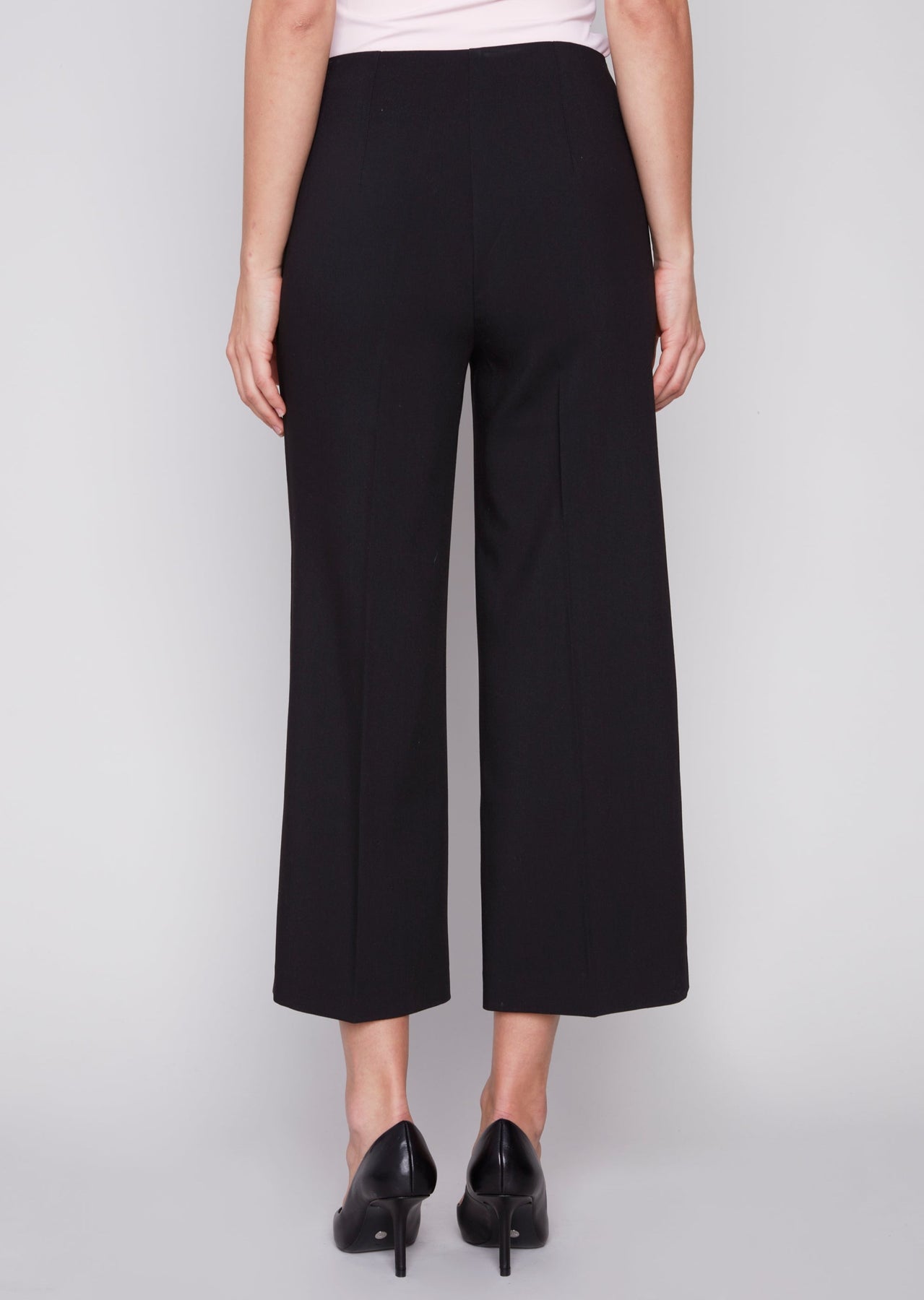 Pants With Size zipper and Wide Leg - Black