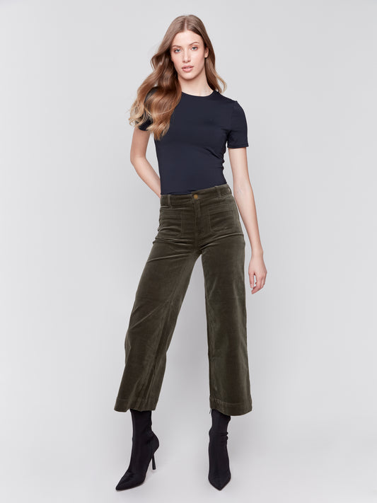 Corduroy Cropped Flare Leg Front Patch Pocket Pant