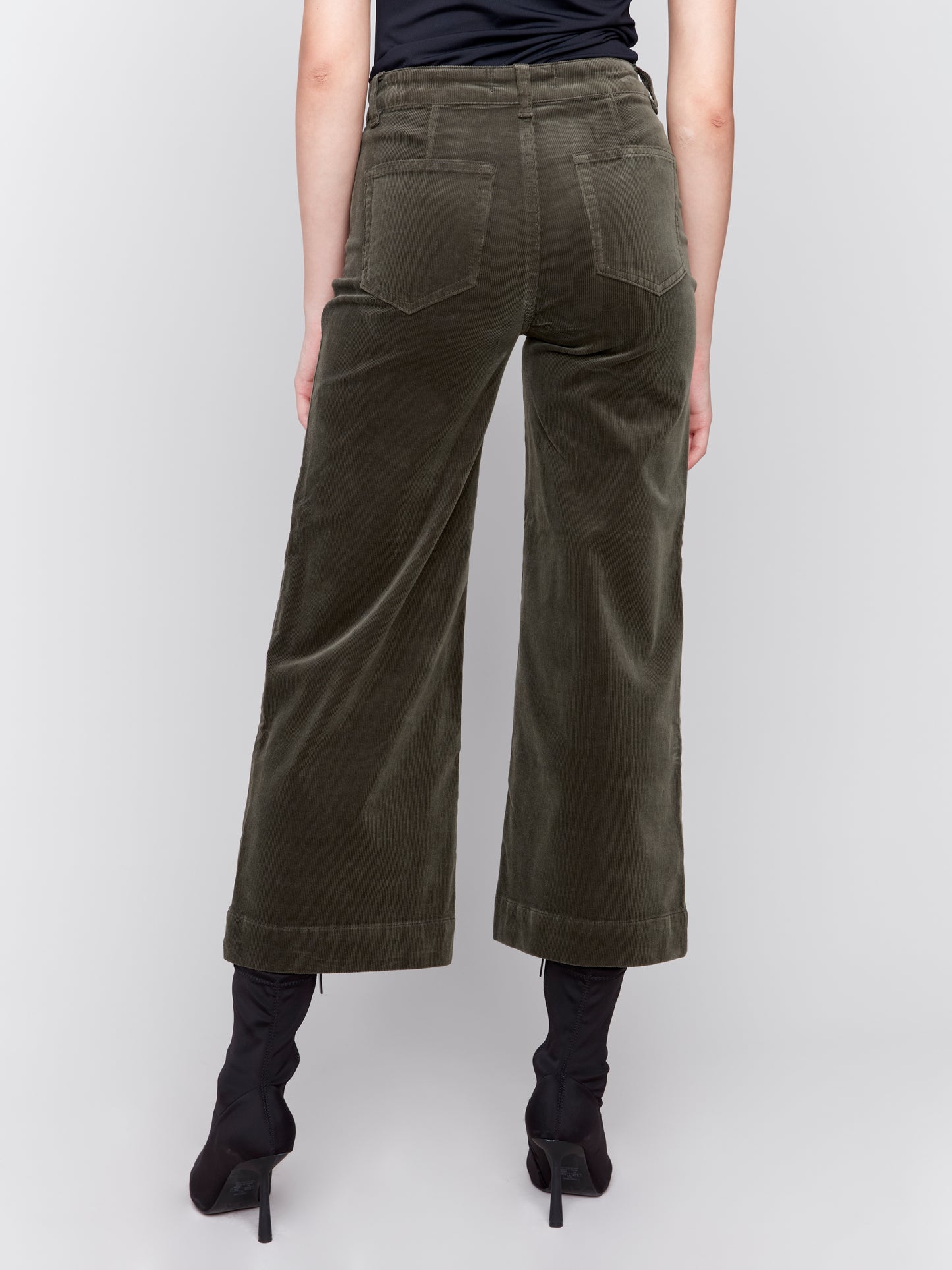 Corduroy Cropped Flare Leg Front Patch Pocket Pant