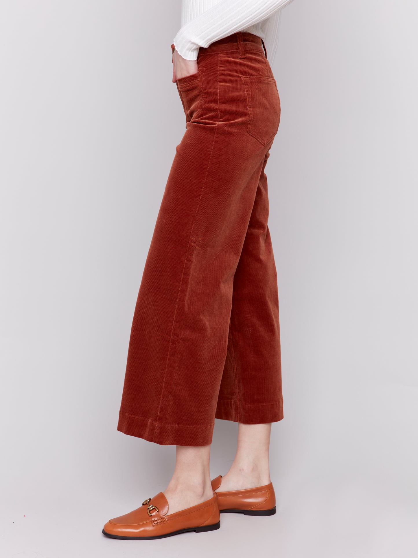 Corduroy Cropped Flare Leg Front Patch Pocket Pant