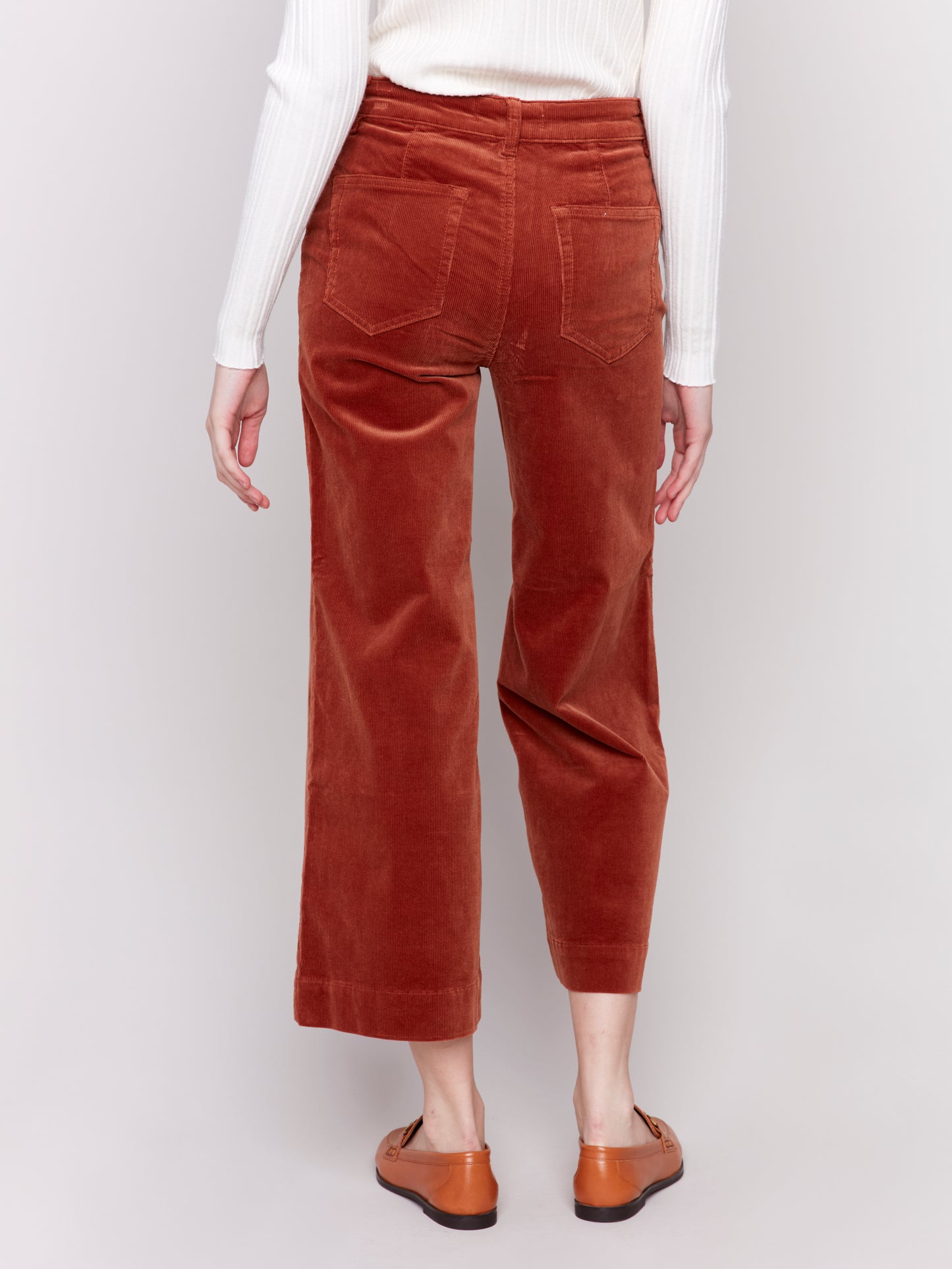 Corduroy Cropped Flare Leg Front Patch Pocket Pant