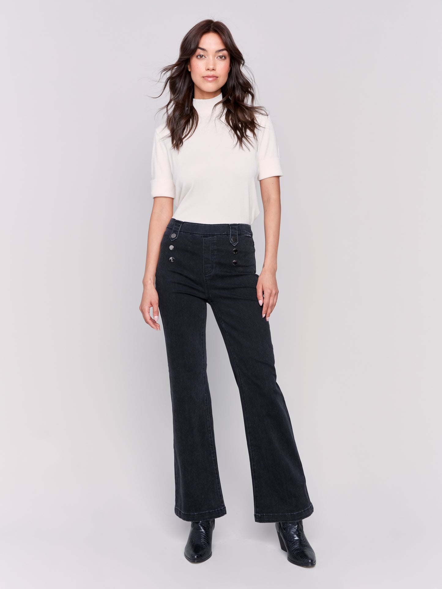 Pull on Flare Leg Pant with Front Button