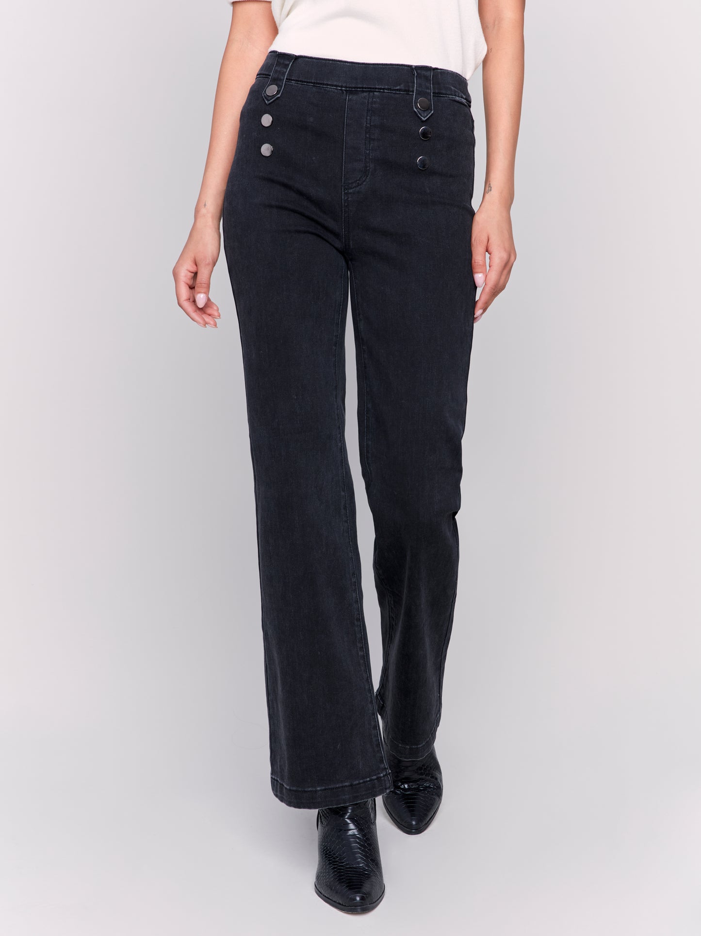 Pull on Flare Leg Pant with Front Button