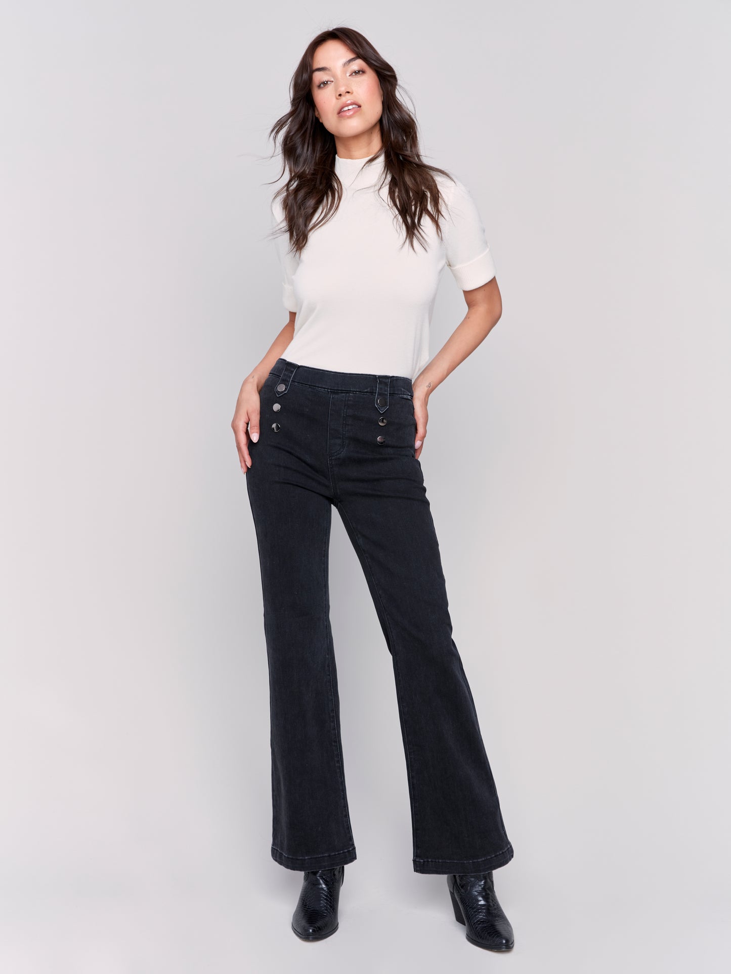 Pull on Flare Leg Pant with Front Button