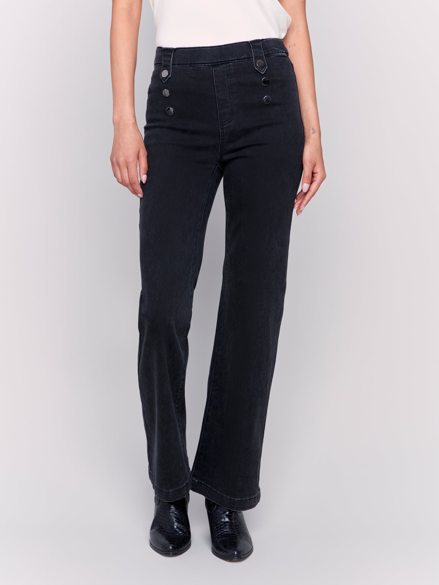 Pull on Flare Leg Pant with Front Button