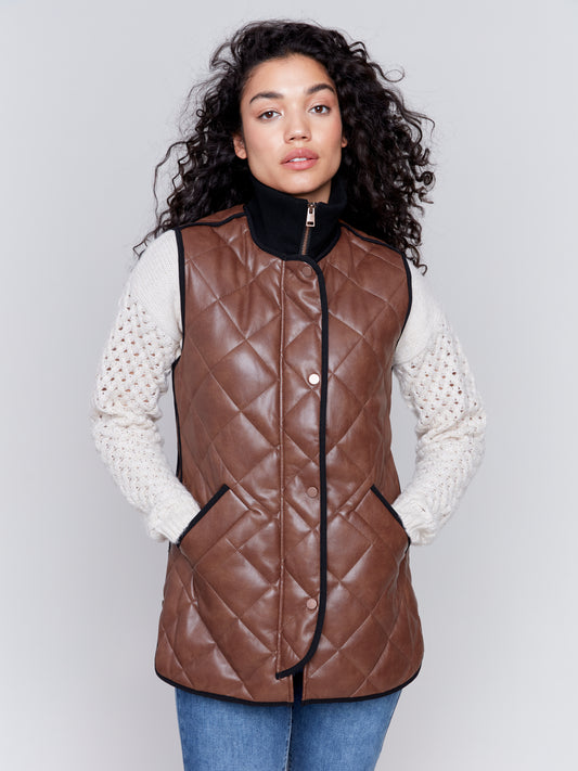 Long Quilted Leather Vest
