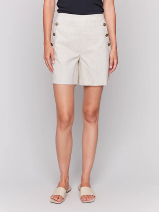 Heather Linen Stretch Short with Button Details