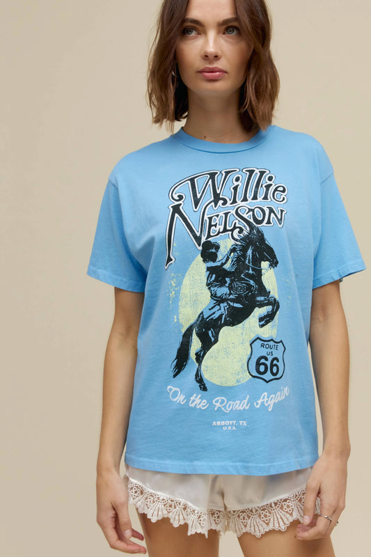 WILLIE NELSON ROUTE 66 WEEKEND TEE IN VINTAGE BLUE