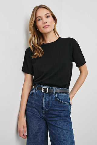 Cotton Cashmere Short Sleeve Tee in Black