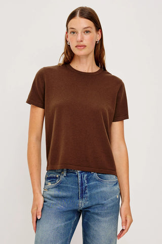 Cotton Cashmere Short Sleeve Tee in Espresso