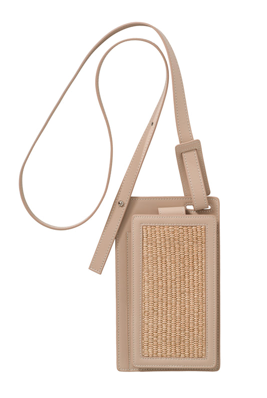 Leather Straw iPhone Bag - Light Taupe