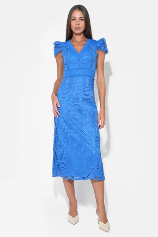 Daisy Cap Sleeve Scallop Lace Midi Dress