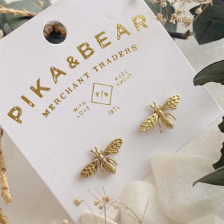 Buzz Raw Brass Bee Stud Earrings