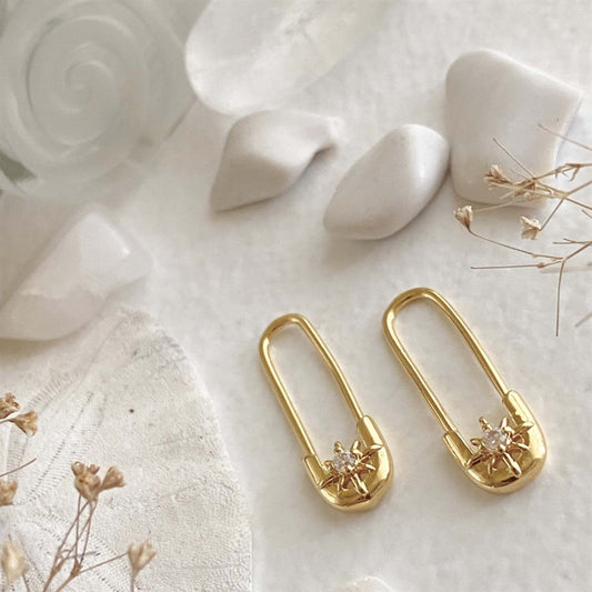 Walter Safety Pin Earrings in Gold