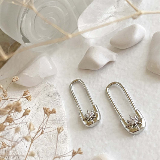 Walter Safety Pin Earrings in Silver
