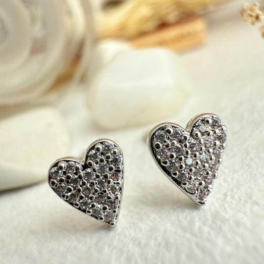 Tresna Heart of Glass Stud Earrings in Silver