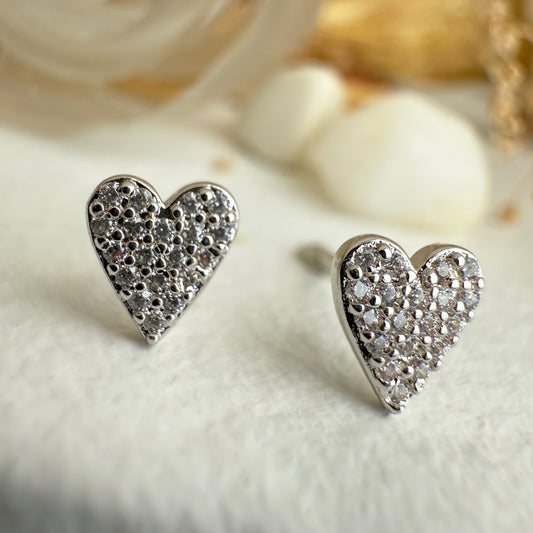 Tresna Heart of Glass Stud Earrings in Silver
