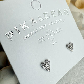 Tresna Heart of Glass Stud Earrings in Silver