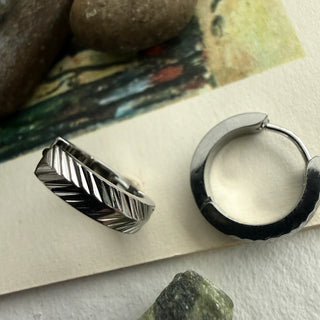 Artemis Chevron Pattern Hoop Earrings in Silver