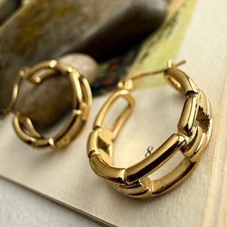 Fenrir Chain Link Hoop Earrings in Gold