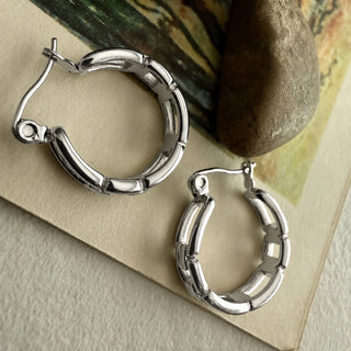 Fenrir Chain Link Hoop Earrings in Silver