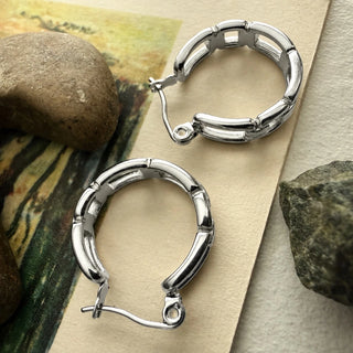 Fenrir Chain Link Hoop Earrings in Silver