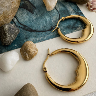 Luna Moon Face Hoop Earrings in Gold