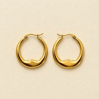 Luna Moon Face Hoop Earrings in Gold