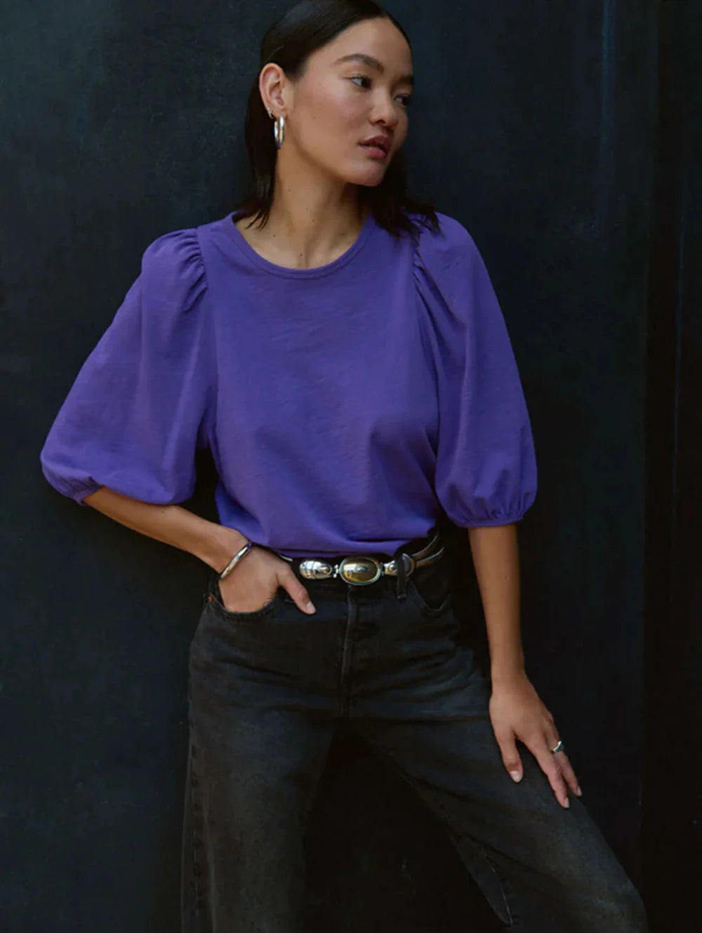 Evita Balloon Sleve Top - Bright Violet