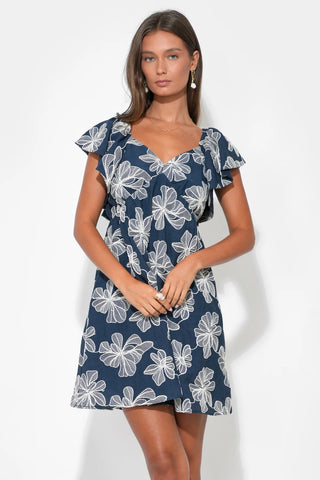 Lilah Ruffle Sleeve Embroidery Mini Dress