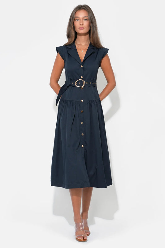 Olivia Button Up Belted Shirt Midi Dress