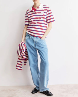STRIPE POLO T-SHIRT - Light Oatmilk-Mars Red-Dynamo Blue