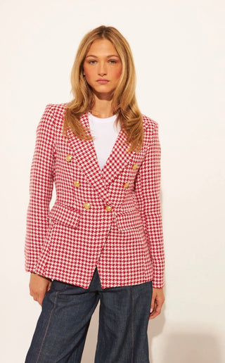 Laurent Blazer - Cherry Houndstooth | John & Jenn