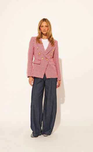 Laurent Blazer - Cherry Houndstooth | John & Jenn