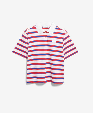 STRIPE POLO T-SHIRT - Light Oatmilk-Mars Red-Dynamo Blue