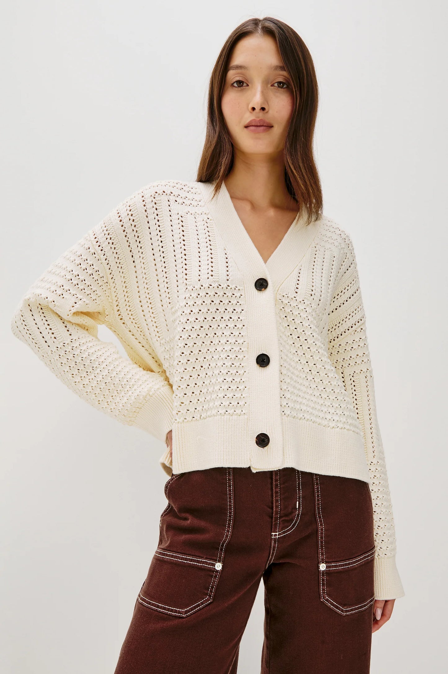 Ivory Patchwork Pointelle Cardigan