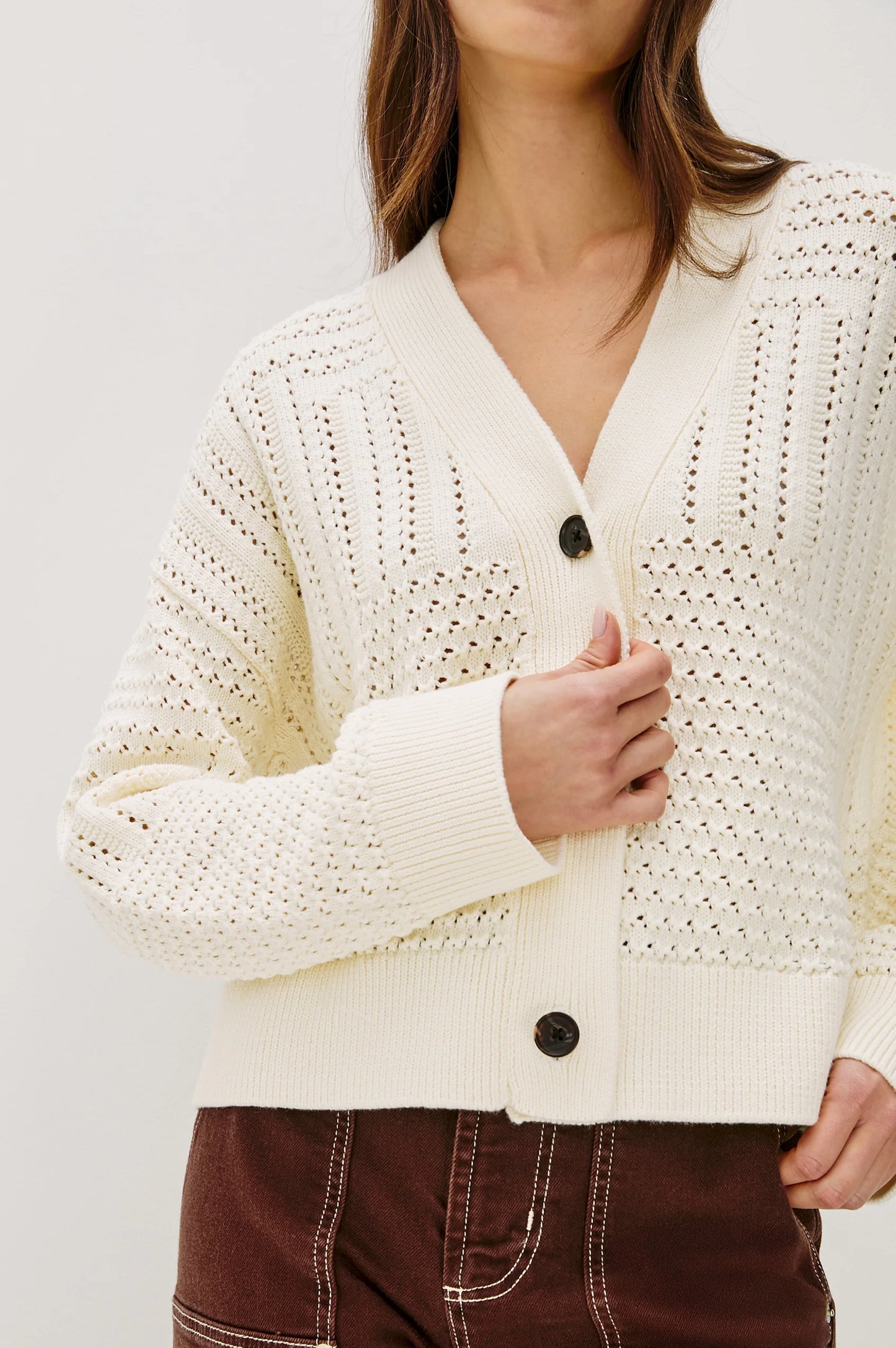 Ivory Patchwork Pointelle Cardigan