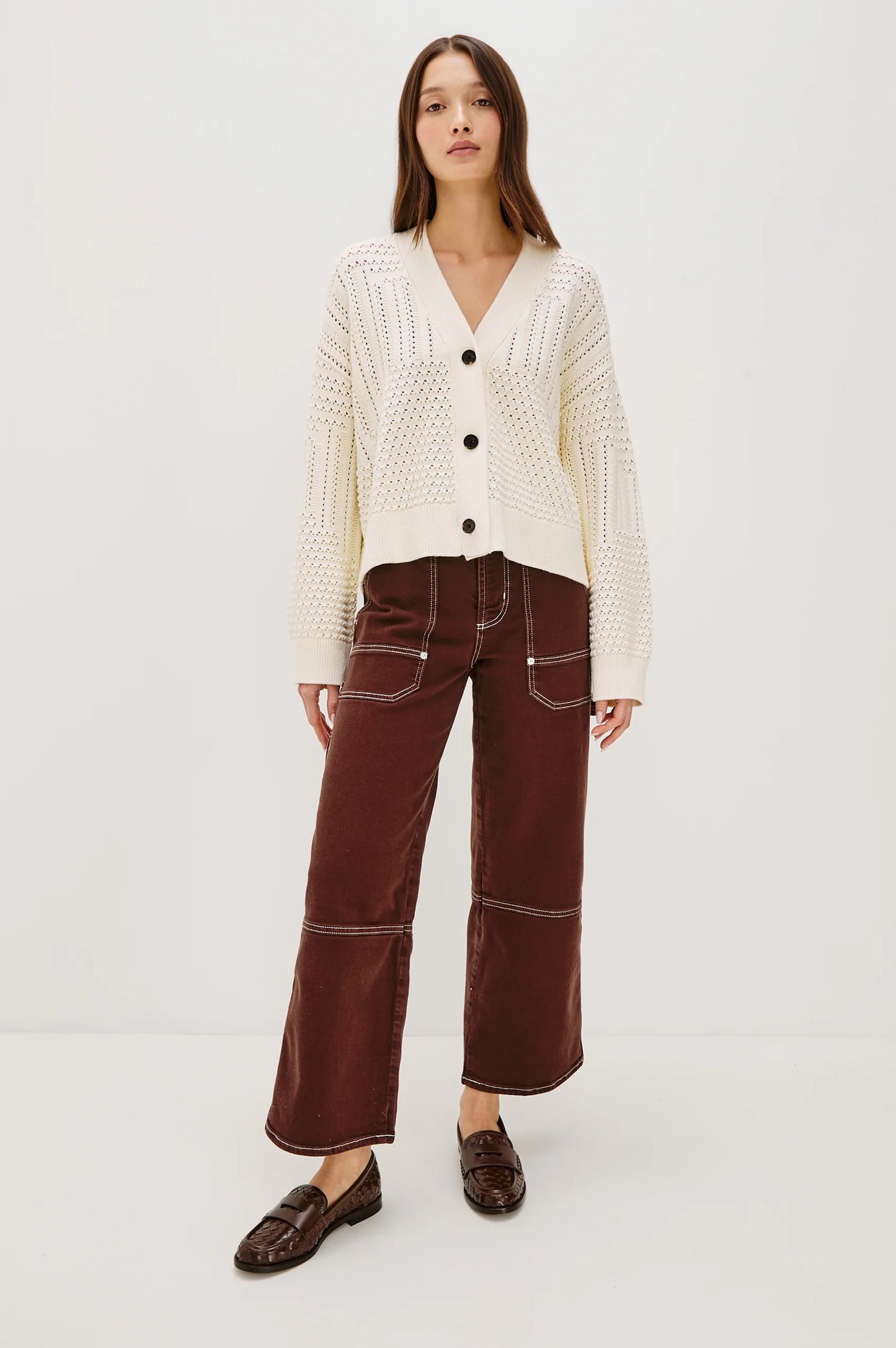 Ivory Patchwork Pointelle Cardigan