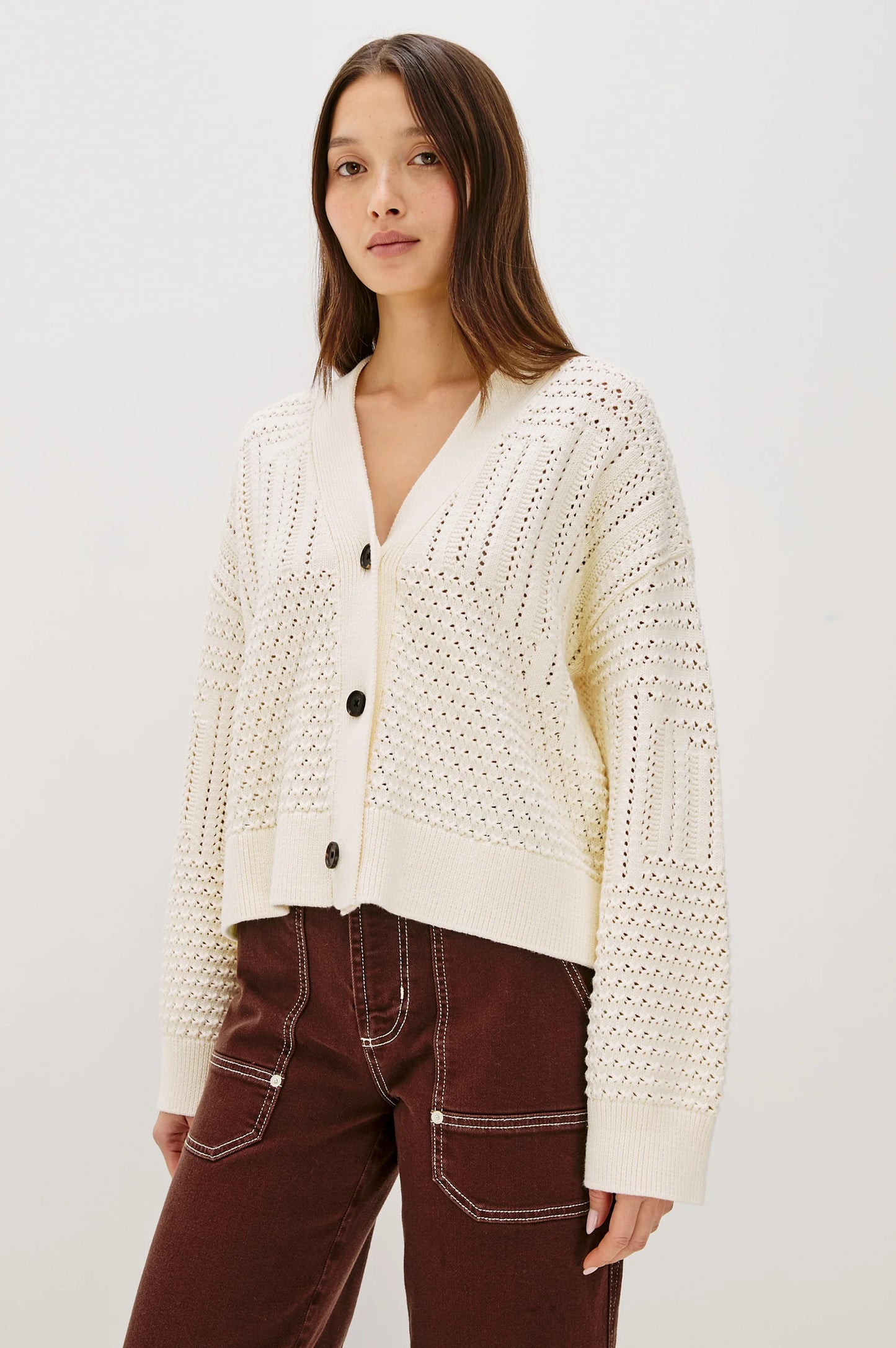 Ivory Patchwork Pointelle Cardigan